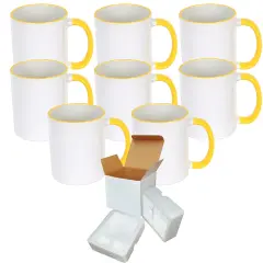 8 Pcs Yellow Sublimation 11oz Rim Handle Mugs With Foam Support Boxes