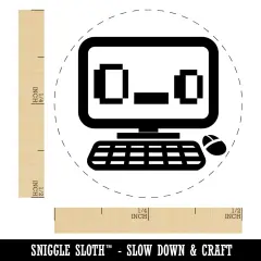 Shocked Confused Kawaii Computer Face Emoticon Self-Inking Rubber Stamp for Stamping Crafting Planners Blue
