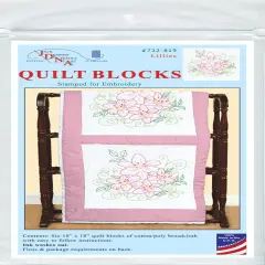 Jack Dempsey Stamped White Quilt Blocks 18"X18" 6/Pkg-Lillies
