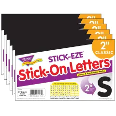 Black 2" STICK-EZE&reg; Stick-On Letters, 107 Pieces Per Pack, 6 Packs
