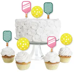 Big Dot of Happiness Pink Pickleball - Dessert Cupcake Toppers - Country Club Party Clear Treat Picks - Set of 24