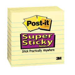 Super Sticky Notes, 4" x 4", Canary Yellow, Lined, 90 Sheets Per Pad, 6 Pads