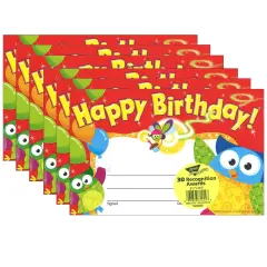 Happy Birthday Owl-Stars!&reg; Recognition Awards, 30 Per Pack, 6 Packs
