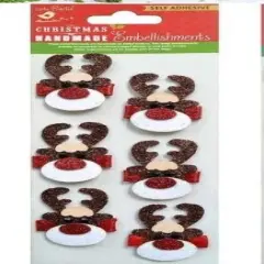 Little Birdie Christmas Glitter Sticker Embellishment 6/Pkg-Festive Reindeer