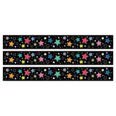 Star Bright Colorful Stars on Black EZ Border, 48 Feet Per Pack, 3 Packs