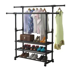 Heavy Duty Clothing Garment Rack Rolling Clothes Organizer Double Rails Hanging