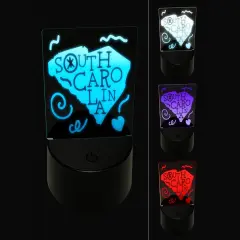 South Carolina State with Text Swirls 3D Illusion LED Night Light Sign Nightstand Desk Lamp