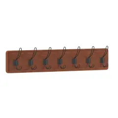 HBCY Creations Wall Mounted Storage Rack - Pine Wood Construction - 7 Hooks - Ideal for Entryway, Kitchen, Bathroom and More Brown