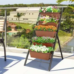 5-tier Vertical Garden Planter Box Elevated Raised Bed with 5 Container Brown
