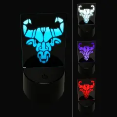 Stylized Tribal Bull Head with Nose Ring 3D Illusion LED Night Light Sign Nightstand Desk Lamp