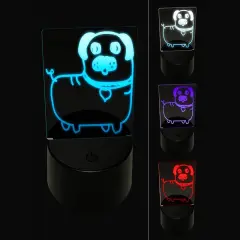 Pug Heart Collar Cute Doodle 3D Illusion LED Night Light Sign Nightstand Desk Lamp