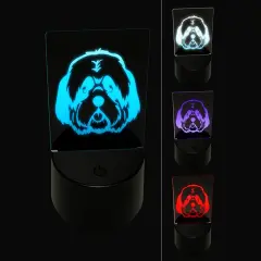 Shaggy Shih Tzu Dog Head 3D Illusion LED Night Light Sign Nightstand Desk Lamp