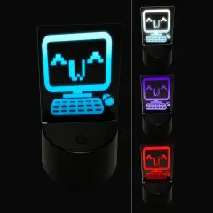 Cute Kawaii Computer Face Emoticon 3D Illusion LED Night Light Sign Nightstand Desk Lamp