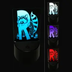 Animal Alphabet Letter R for Raccoon 3D Illusion LED Night Light Sign Nightstand Desk Lamp