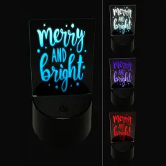 Merry and Bright Christmas 3D Illusion LED Night Light Sign Nightstand Desk Lamp