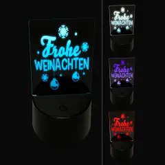 Frohe Weinachten German with Christmas Ornaments and Snowflakes 3D Illusion LED Night Light Sign Nightstand Desk Lamp