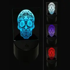 Dia De Los Muertos Mexican Sugar Skull Flowers Day of the Dead 3D Illusion LED Night Light Sign Nightstand Desk Lamp