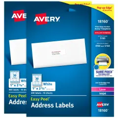 Avery Easy Peel Address Labels, 1" x 2-5/8", (2 Pack of 18160)