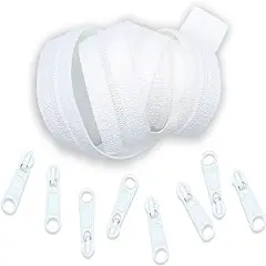 YKK Zippers by Yard, 4.5 Coil Zippers Chain with Pulls for Handbags - Made in USA (2-Yards of Zipper Tape and 8 Pulls, White)