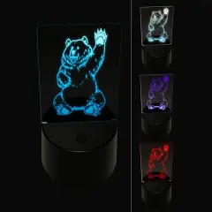 Charmingly Chubby Waving Bear 3D Illusion LED Night Light Sign Nightstand Desk Lamp