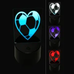 Heart Shaped Soccer Ball Futbol Sports 3D Illusion LED Night Light Sign Nightstand Desk Lamp