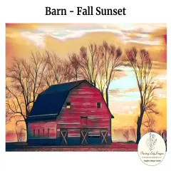 Barn with Fall Sunset - Art paper for Decoupage and Mixed Media by Painting Lady Designs