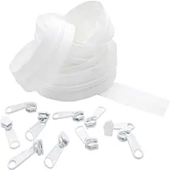 YKK #5 Coil Zipper Chain with Pulls (5-Yards of Zipper Chain and 10 Pulls) Color White