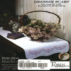 Tobin Stamped For Embroidery White Dresser Scarf 14"X39"-Petit Fleur