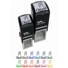 Cheers Champagne Toast Cursive Text Self-Inking Rubber Stamp Ink Stamper Lime Green