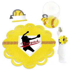 Big Dot of Happiness Grand Slam - Fastpitch Softball - Birthday Party & Baby Shower Paper Charger & Table Decorations Chargerific Kit Setting for 8