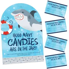 Big Dot of Happiness Shark Zone - How Many Candies Jawsome Shark Party or Birthday Party Game - 1 Stand and 40 Cards - Candy Guessing Game