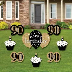 Big Dot of Happiness Adult 90th Birthday - Gold - Yard Sign and Outdoor Lawn Decorations - Happy Birthday Party Yard Signs - Set of 8