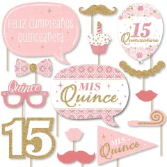 Big Dot of Happiness Mis Quince Anos - Quinceanera Sweet 15 Birthday Party Photo Booth Props Kit - 20 Count