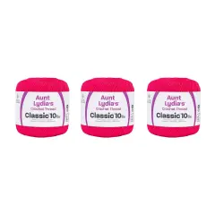 Aunt Lydia Classic Hot Pink Crochet - 3 Pack of 350y/320m - Cotton - Gauge 10 - Crochet