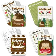 Big Dot of Happiness Forest Hedgehogs - 4 Woodland Birthday Party Games - 10 Cards Each - Gamerific Bundle
