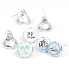 Big Dot of Happiness It's Twin Boys&nbsp; - Blue Twins Baby Shower Round Candy Sticker Favors - Labels Fits Chocolate Candy (1 sheet of 108)