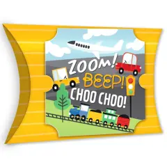 Big Dot of Happiness Cars, Trains, and Airplanes - Favor Gift Boxes - Transportation Birthday Party Large Pillow Boxes - Set of 12