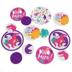 Big Dot of Happiness Roar Dinosaur Girl - Dino Mite T-Rex Baby Shower or Birthday Party Giant Circle Confetti - Party D&eacute;cor - Large Confetti 27 Count