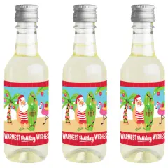 Big Dot of Happiness Tropical Christmas - Mini Wine and Champagne Bottle Label Stickers - Beach Santa Holiday Party Favor Gift - Set of 16