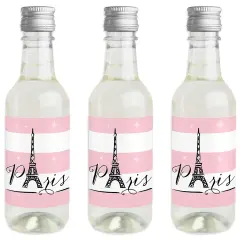 Big Dot of Happiness Paris, Ooh La La - Mini Wine & Champagne Bottle Label Stickers - Paris Themed Baby Shower Birthday Party Favor Gift - Set of 16