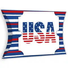 Big Dot of Happiness Stars & Stripes - Favor Gift Boxes - Patriotic Party Large Pillow Boxes - Set of 12