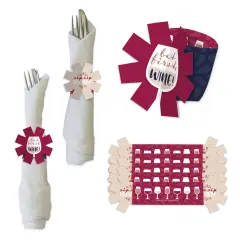 Big Dot of Happiness But First, Wine - Wine Tasting Party Paper Napkin Holder - Napkin Rings - Set of 24