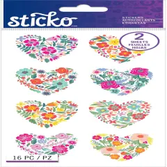 Sticko Flat Stickers - Floral Hearts, 16pcs