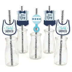 Big Dot of Happiness It's A Boy - Paper Straw Decor - Blue Baby Shower Striped Decorative Straws - Set of 24