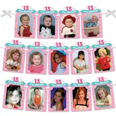 Big Dot of Happiness Girl 13th Birthday - DIY Official Teenager Birthday Party Decor - Picture Display - Photo Banner