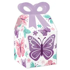 Big Dot of Happiness Beautiful Butterfly - Square Favor Gift Boxes - Floral Baby Shower or Birthday Party Bow Boxes - Set of 12
