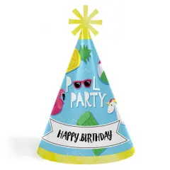 Big Dot of Happiness Make a Splash - Pool Party - Cone Happy Birthday Party Hats for Kids and Adults - Set of 8 (Standard Size)