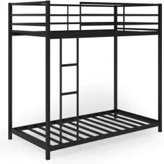 Steel Twin Bunk Bed with Ladder and Guardrails Black