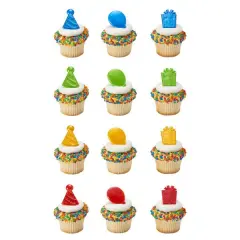 Happy Birthday Icons Cupcake Rings, 12ct