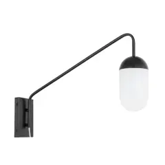 Kace 1 light Black and frosted white glass wall sconce